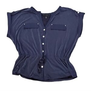 White House Black Market Dark Blue Button Down Blouse